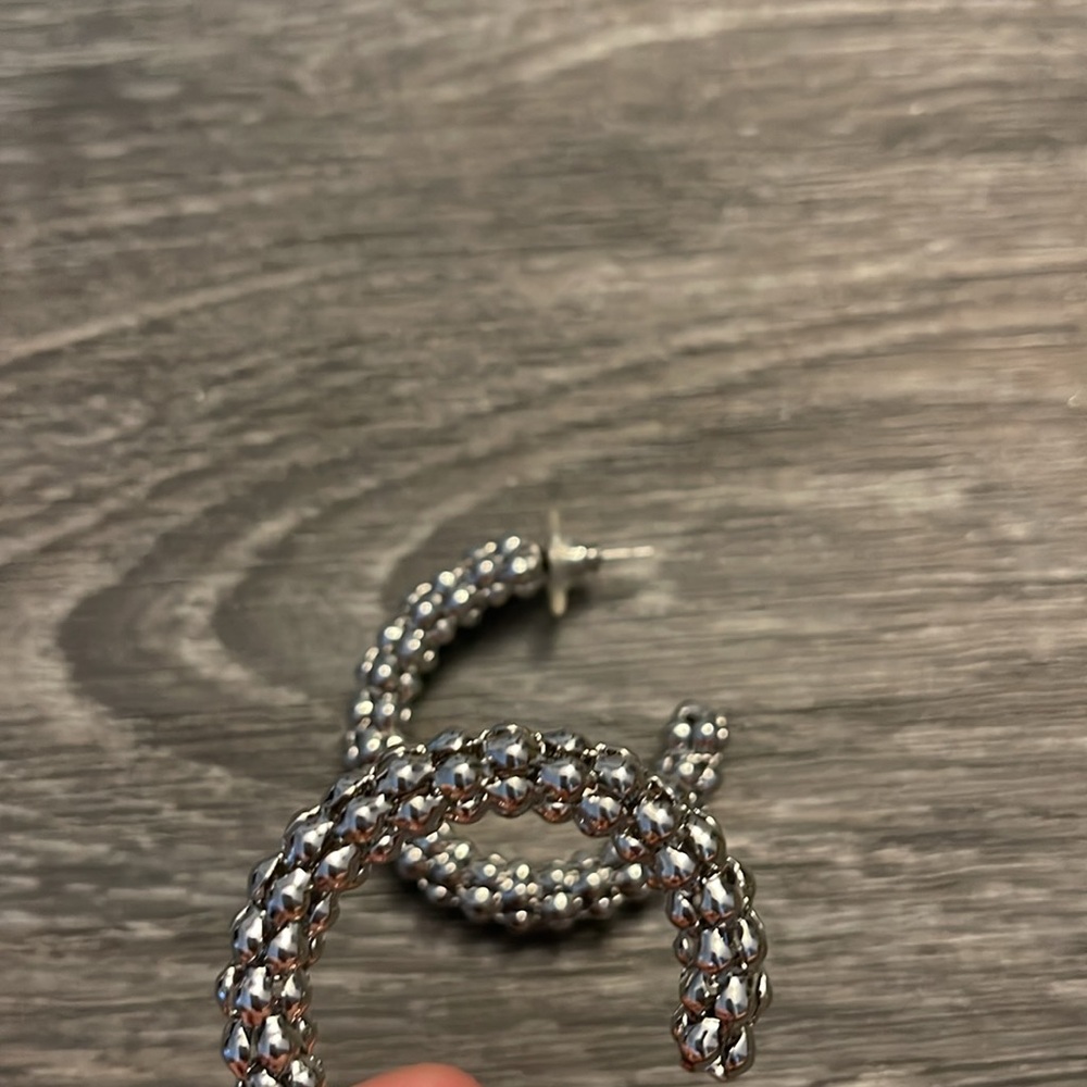 Silver Box Chain Hoops - Picture 2 of 2